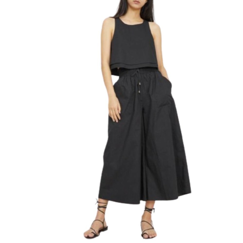 Apiece Apart Black Cropped Wide-Leg Drawstring Pants
